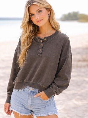 American Eagle Outfitters Grey Brown Henley Pullover